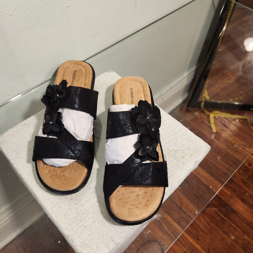 Cloudwalkers Black and Tan Sandals Two-Strap Design